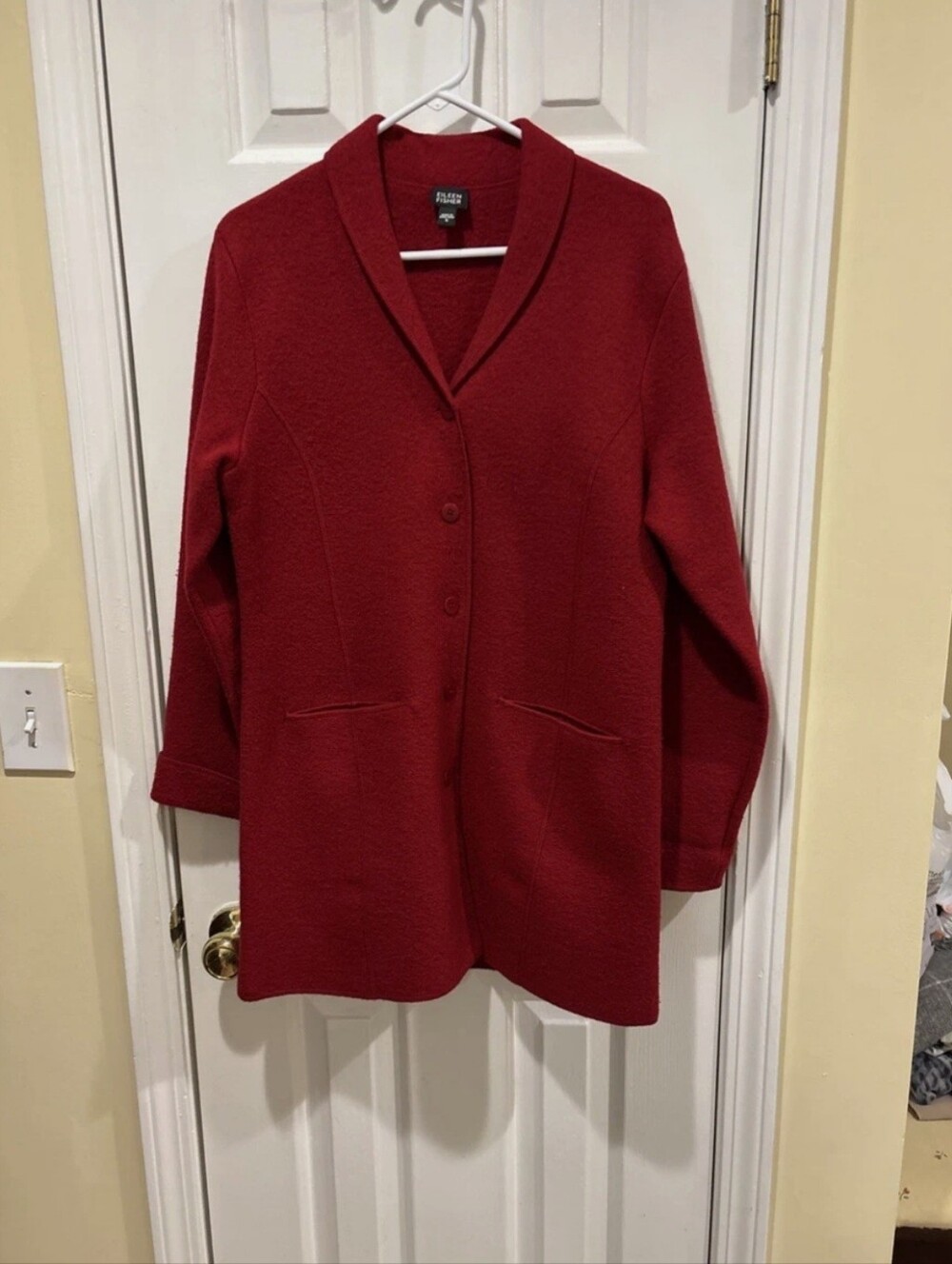 Eileen Fisher Deep Red Wool Button Coat